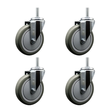 Service Caster 5 Inch Gray Polyurethane Wheel Swivel 34 Inch Threaded Stem Caster Set Service Caster SCC-TS20S514-PPUB-34212-4